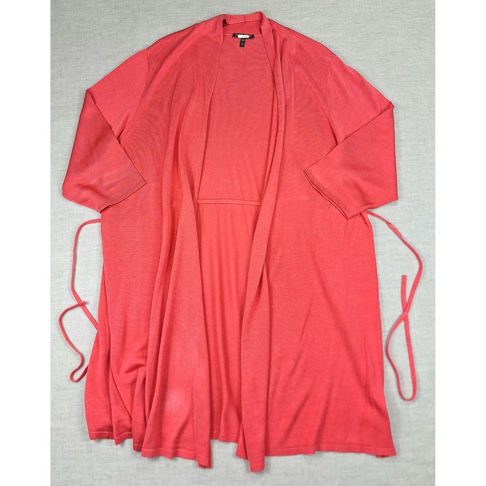 Eileen Fisher Silk Blend Open Front Cardigan Coral Red 3/4 Sleeve Plus Size 2X